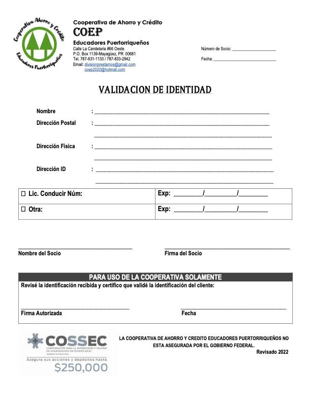 Validación de identidad COEP