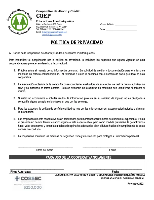 Politica de Privacidad COEP