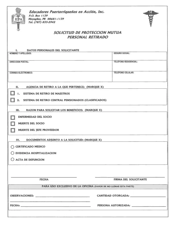 Solicitud de Proteccion Mutua Socio Retirado