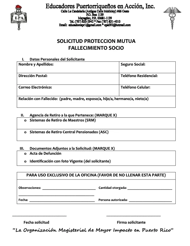 Solicitud de Proteccion Mutua Socio Fallecido