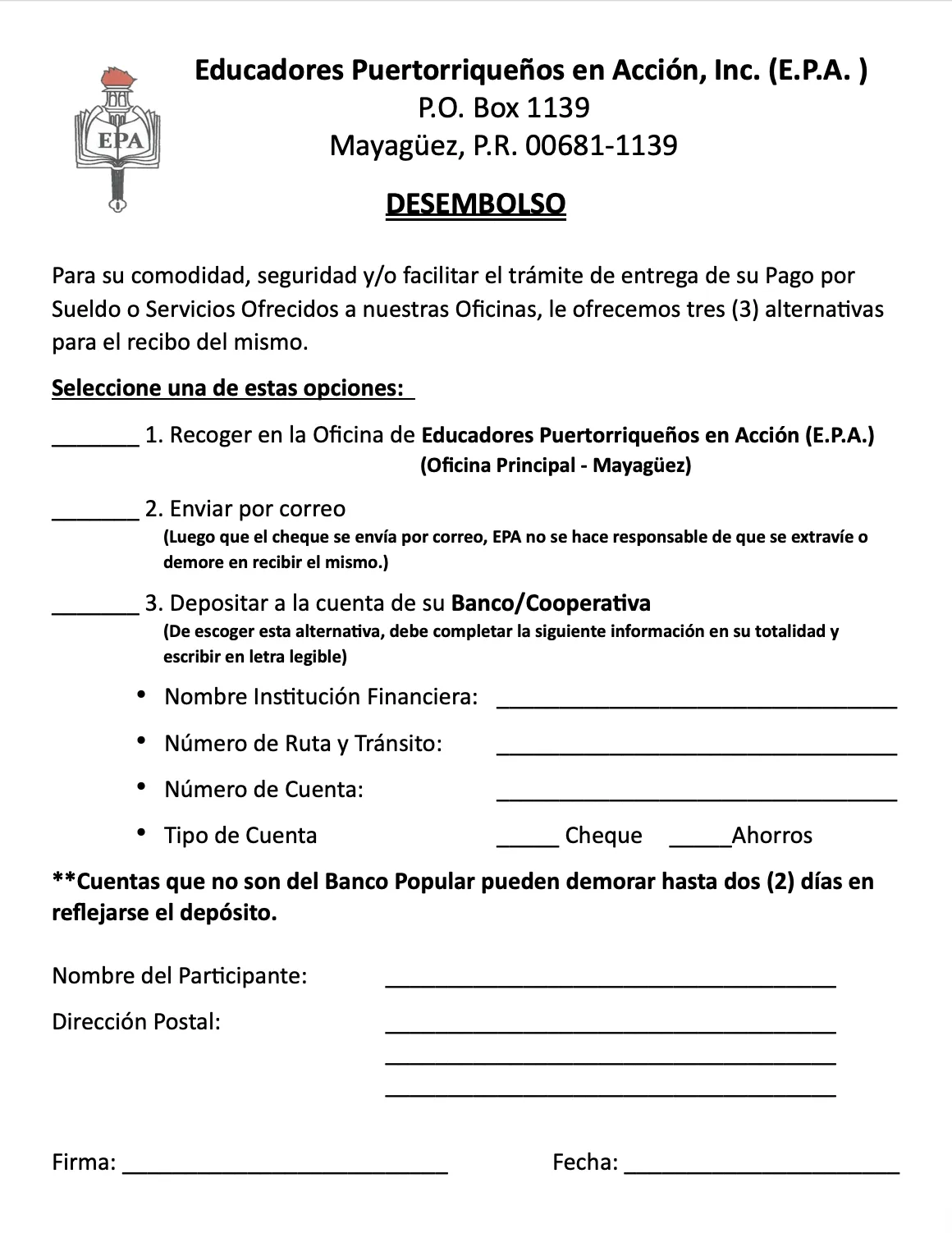 Hoja de Desembolso EPA