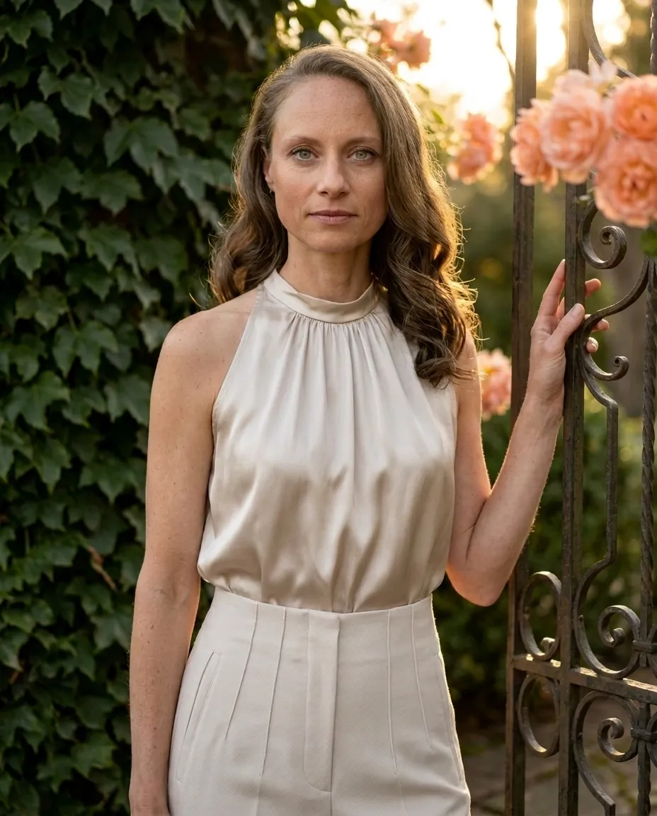 Nicole Nelson standing confidently by a garden gate — rebuild self-trust through Ascend leadership advisory