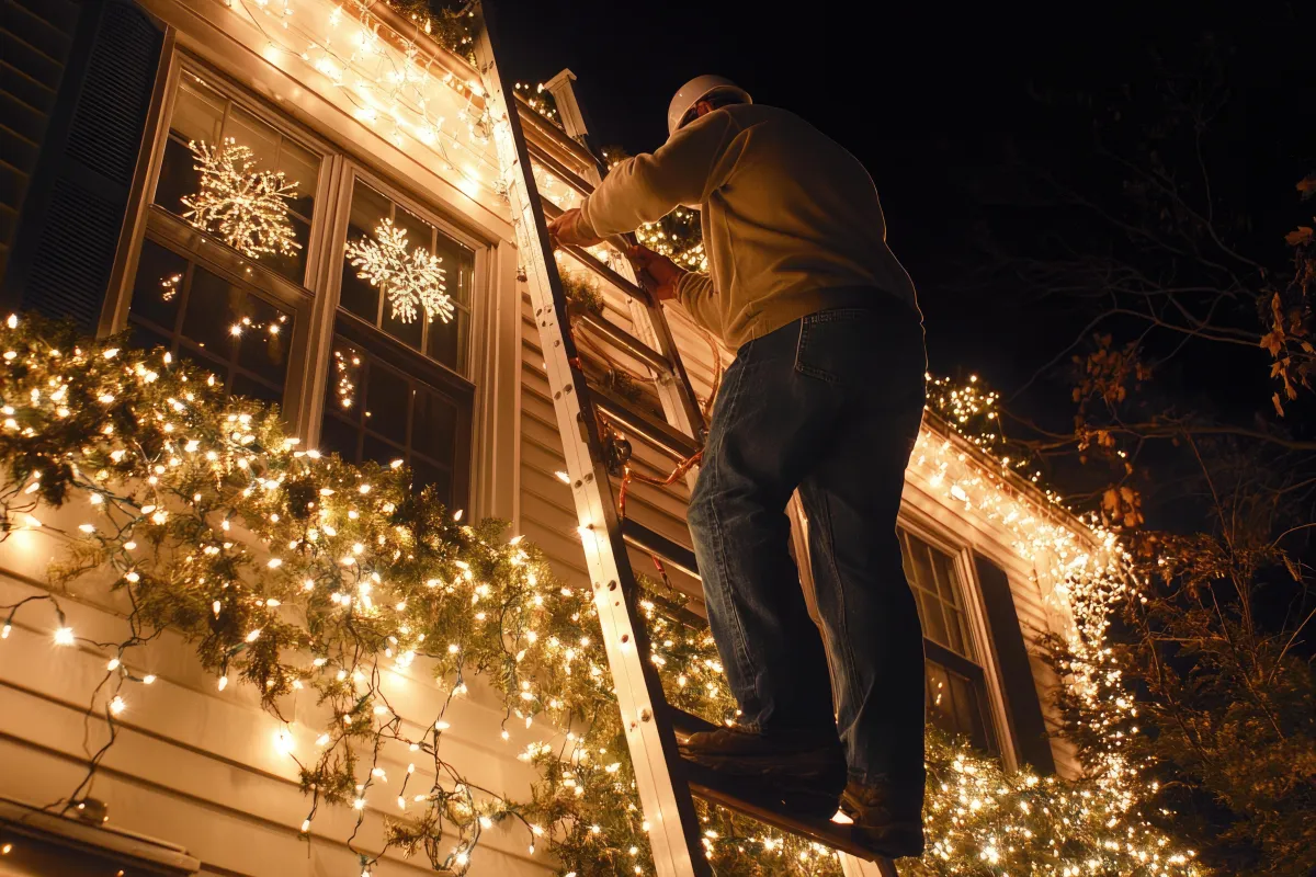 a yellow light hanging from a brick wall