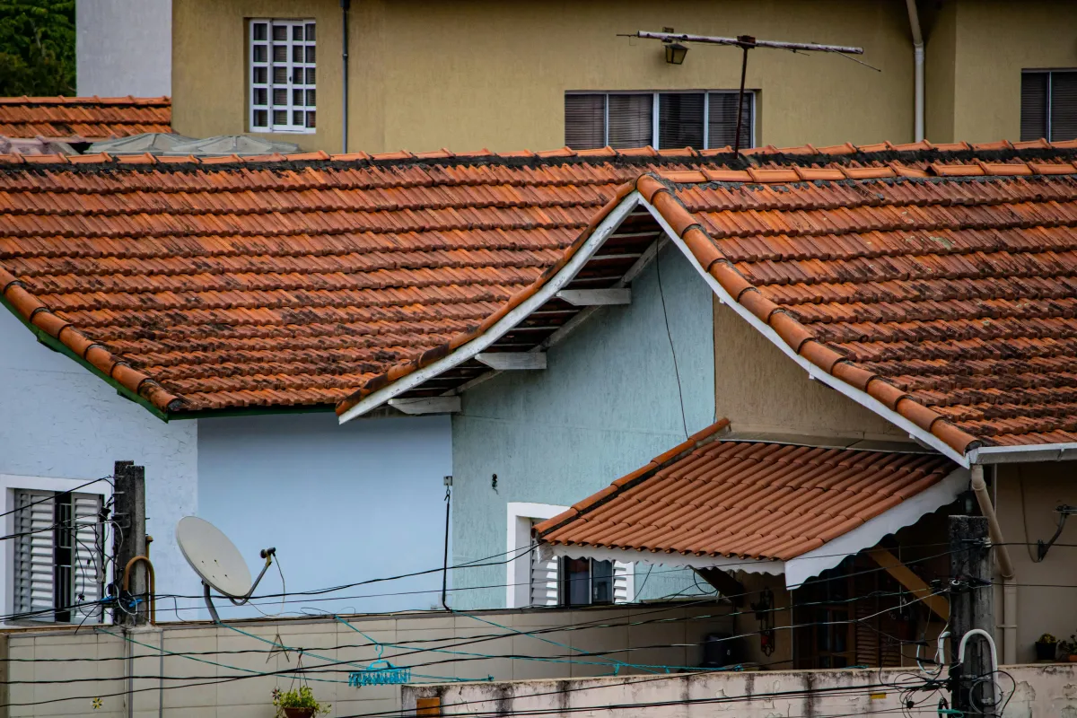 Roof that shows evidence of staining from organic buildup.