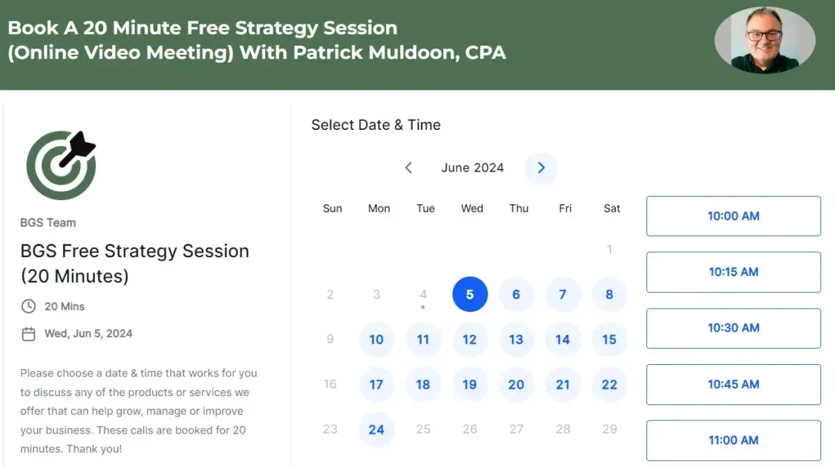 Free strategy session calendar image