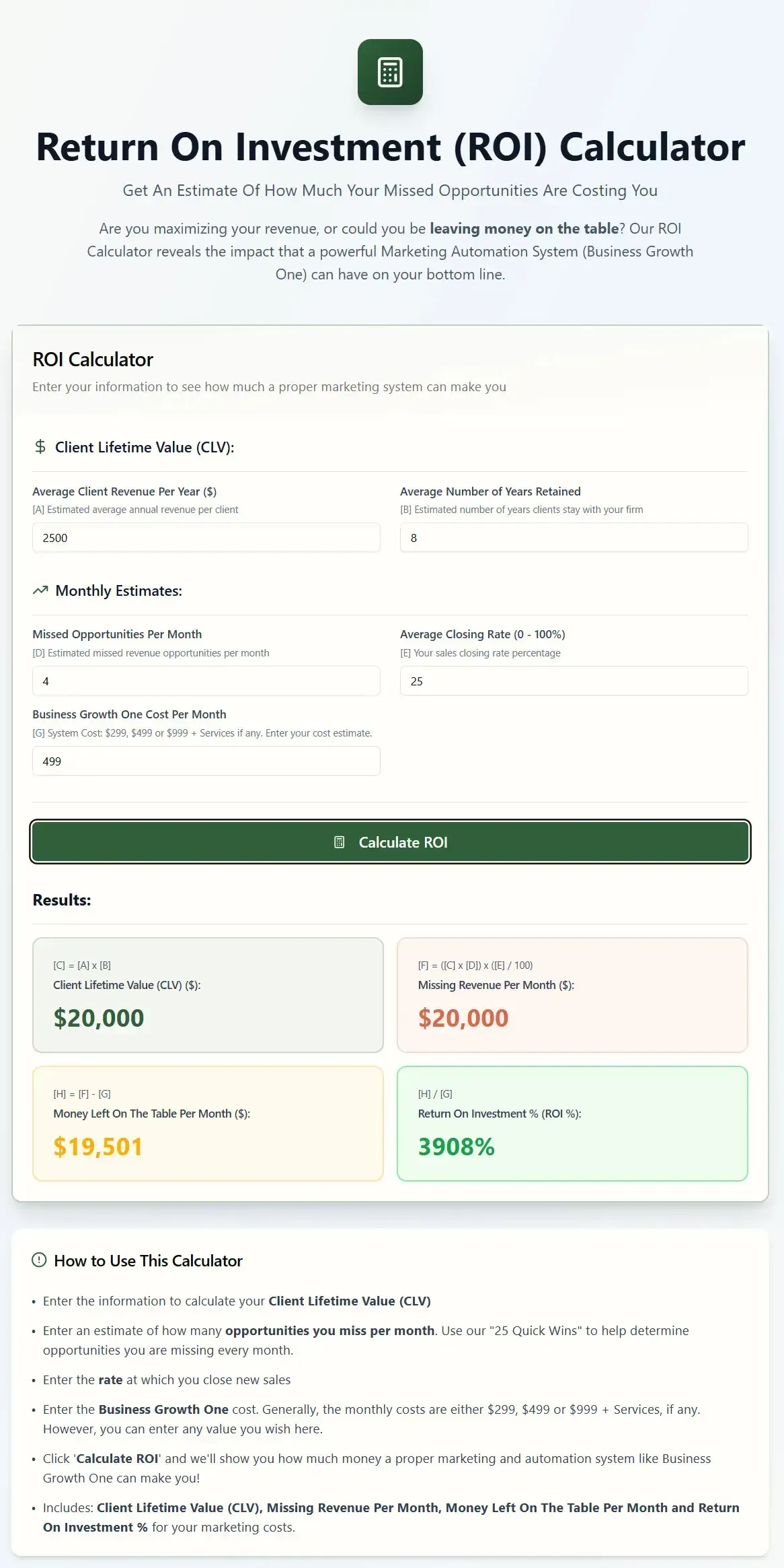 ROI Calculator Page image