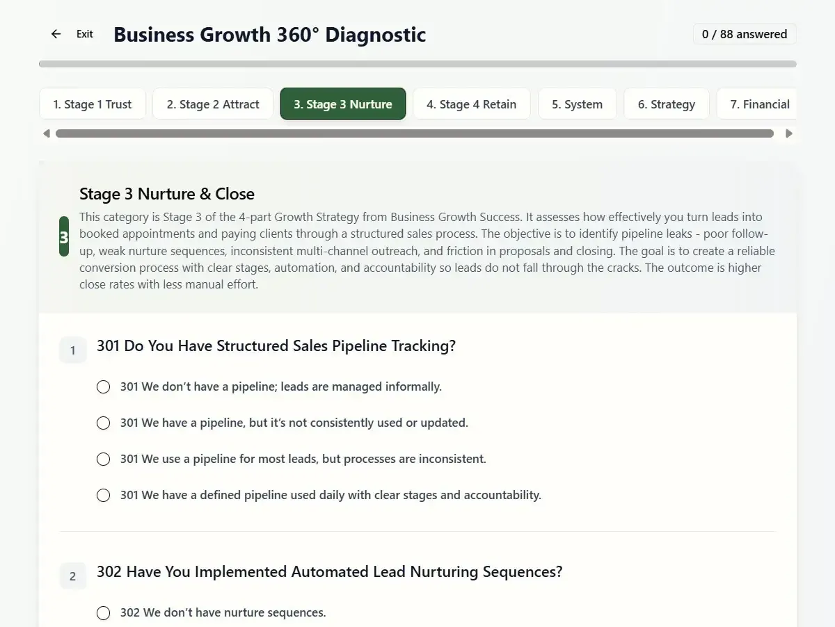 Business Growth Diagnostic Question Interface image