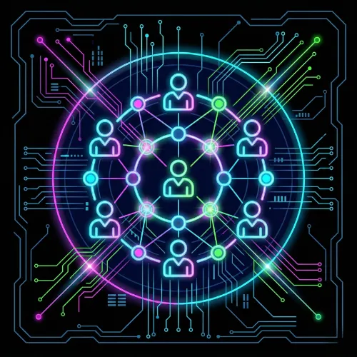 Electric blue, green, pink neon representing CJPC AI Training workshops