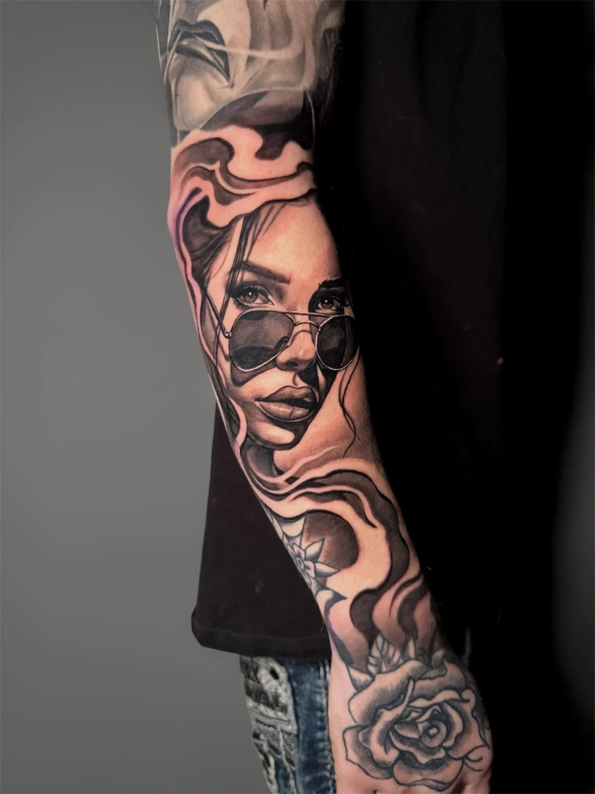 Heavy blackwork custom leg sleeve piece