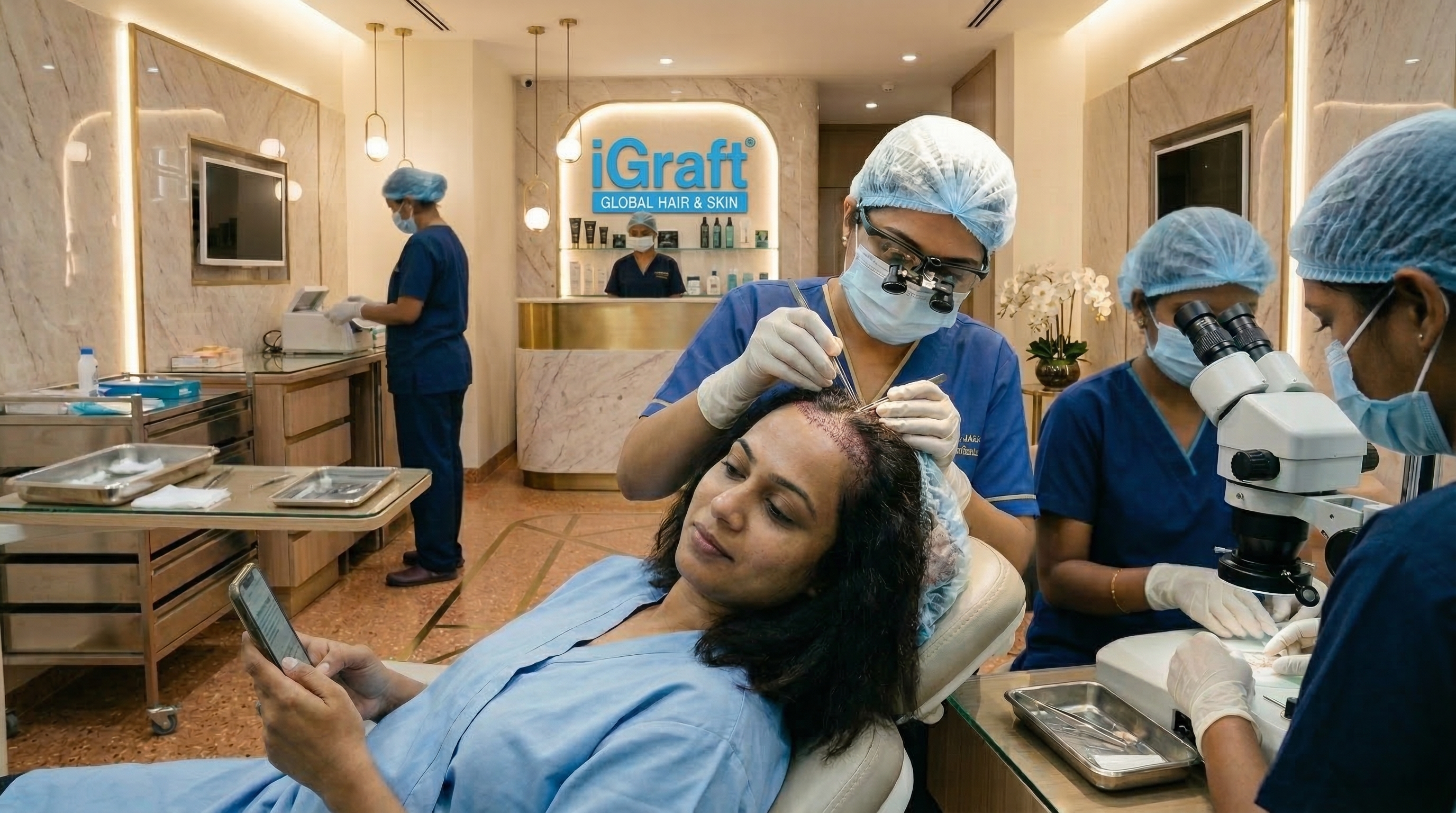female hair thinning treatment with hair transplant showing natural volume restoration at iGraft