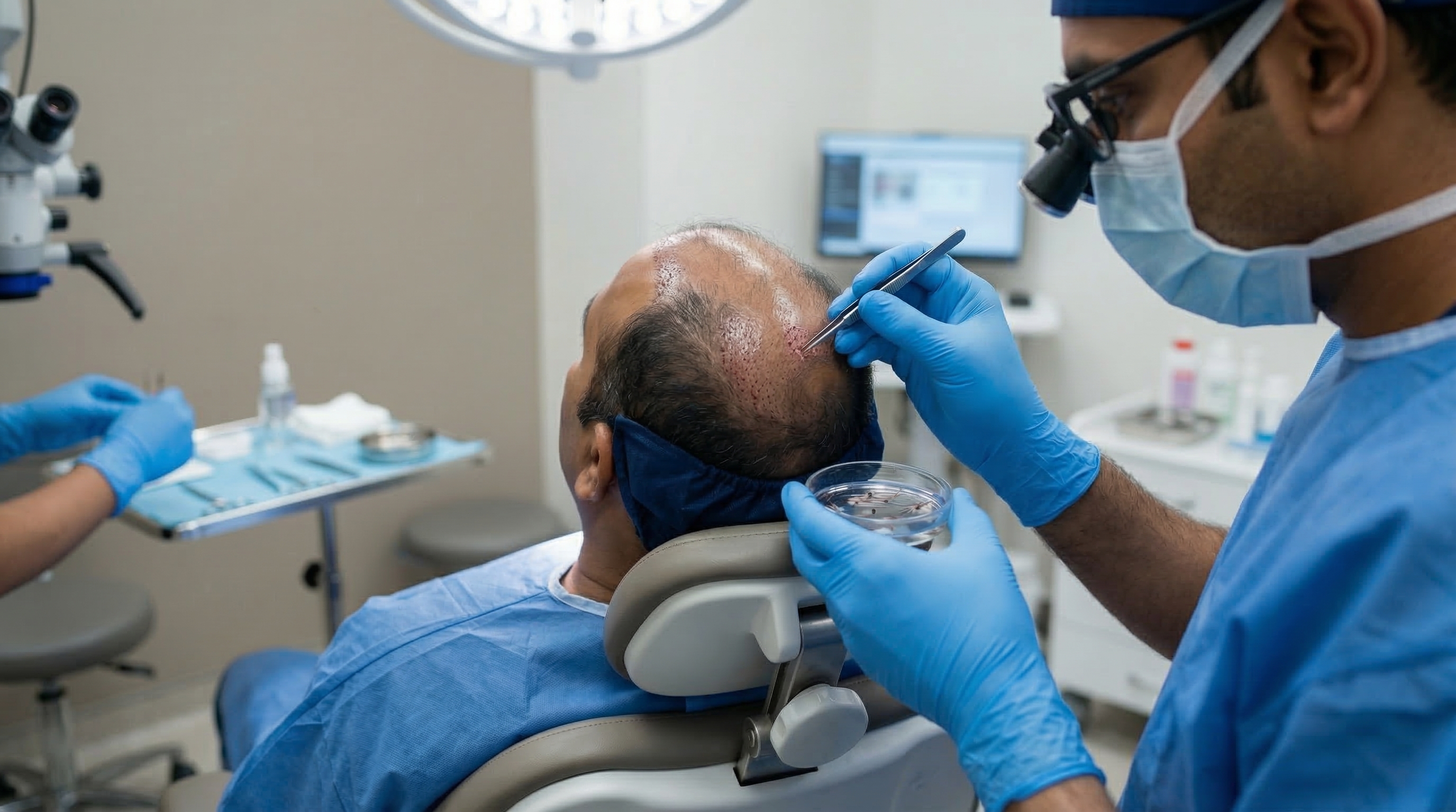 Crown hair transplant before and after results showing natural density restoration in vertex area using advanced FUE technique