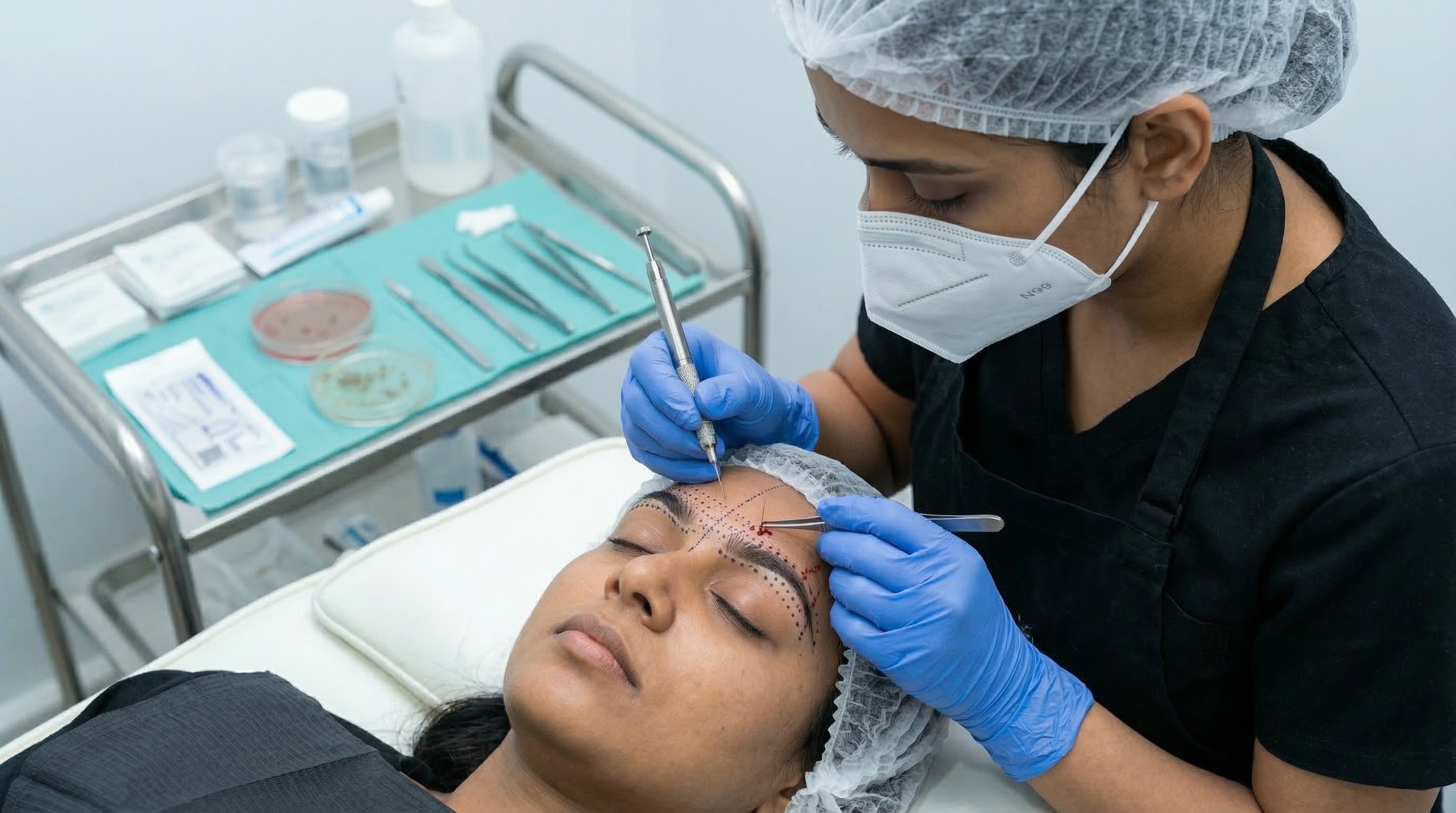 Indian woman with thin sparse eyebrows restored to full natural dense eyebrows at iGraft India