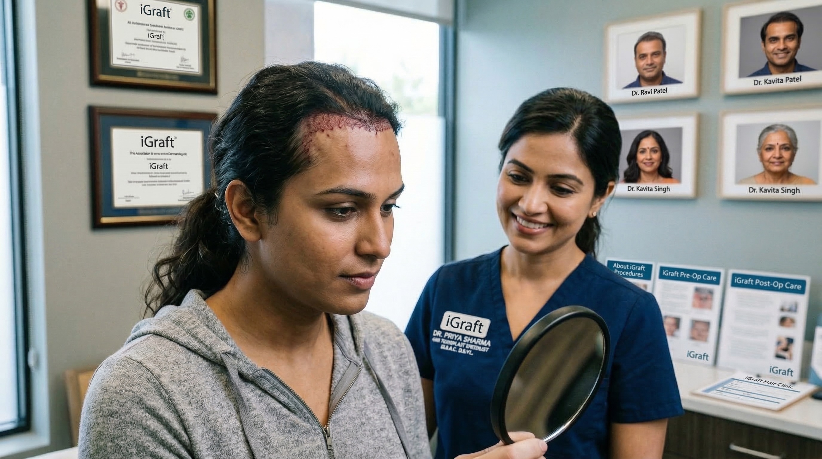 MTF transgender hair transplant before and after feminine hairline results at iGraft