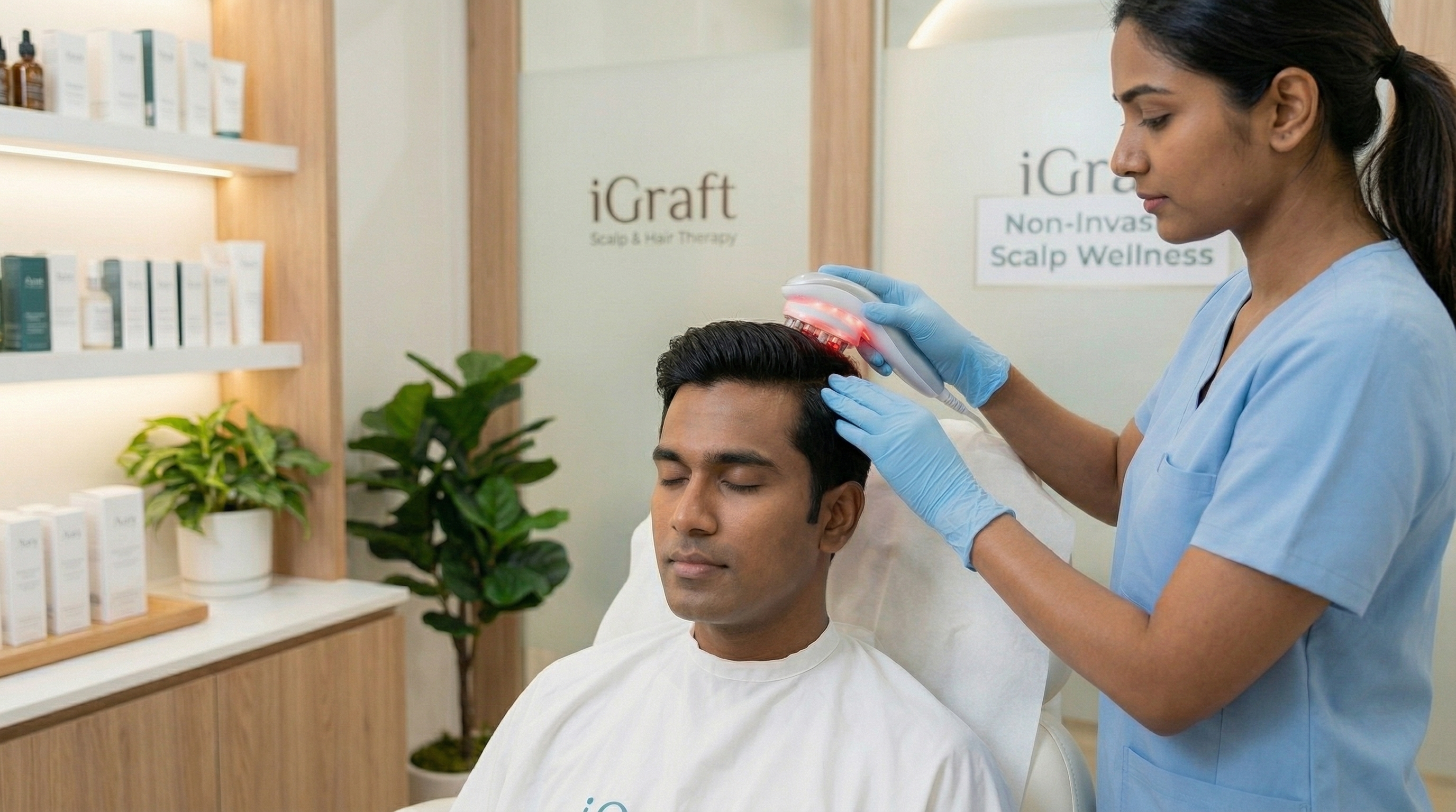 Minimal pain hair therapy procedure for natural hair restoration at expert hair transplant clinic in India