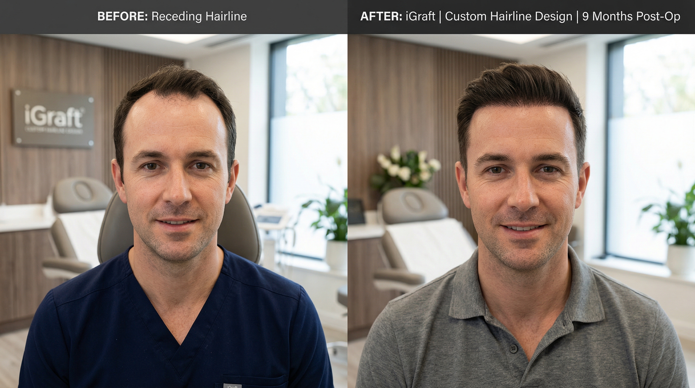 Close up of natural dense hairline after FUE hairline reconstruction surgery at iGraft Global Services India