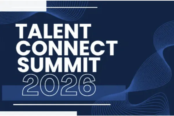 2026 Talent Connect Summit event graphic with white text on a dark blue abstract background.