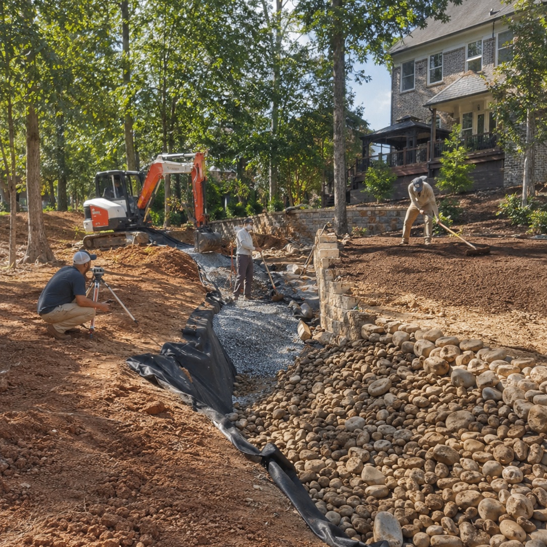 Outdoor construction and landscaping project