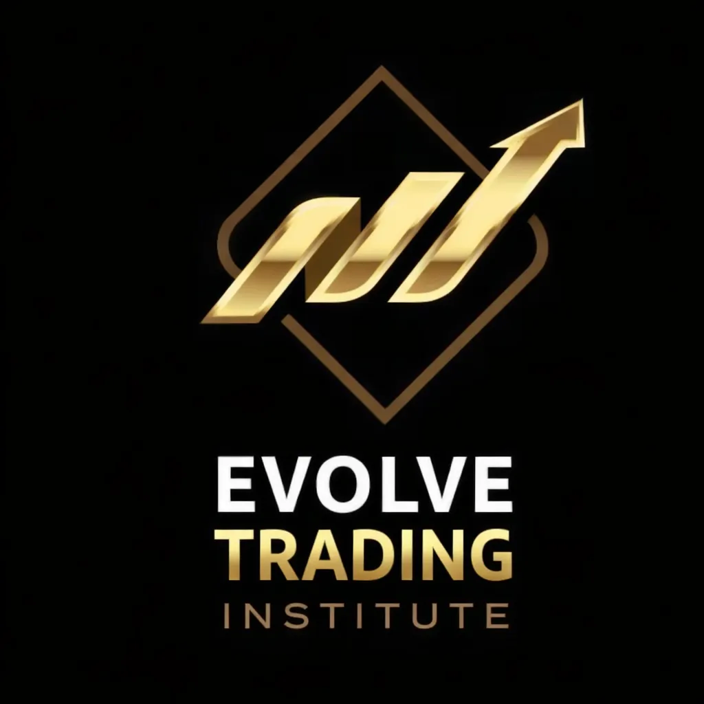 Isolated metallic emblem of the EVOLVE INSTITUTE — matte gold institutional medallion, embossed letters and geometric lines, studio-lit, no background, shadow-free, high-detail product-style object for hero compositing.