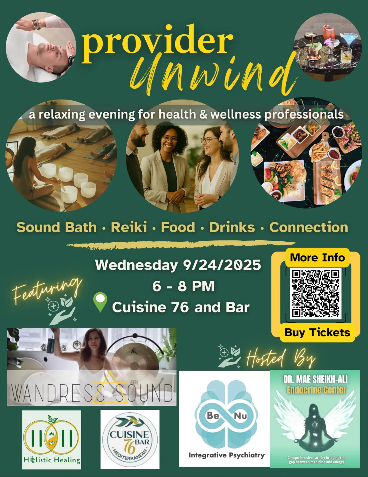 Provider Unwind: Sound Bath, Reiki, Food, Drinks, Connection