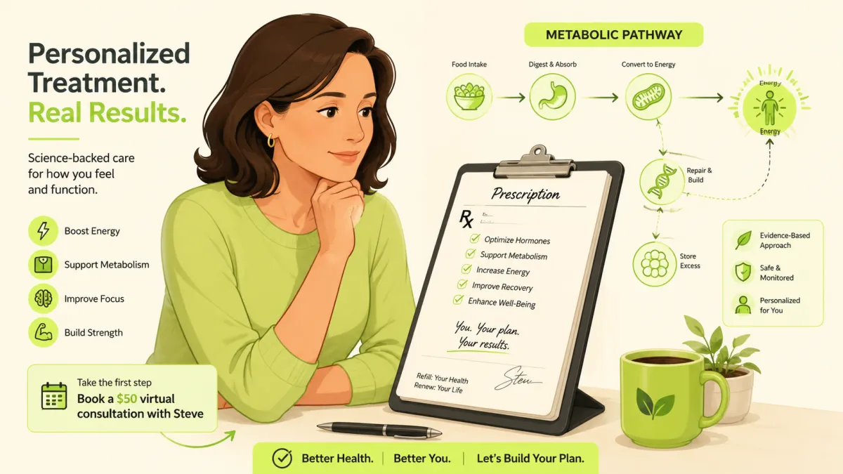 Illustration of a person with a clipboard and prescription pad, representing consideration of whether GLP-1 treatment is right for them.