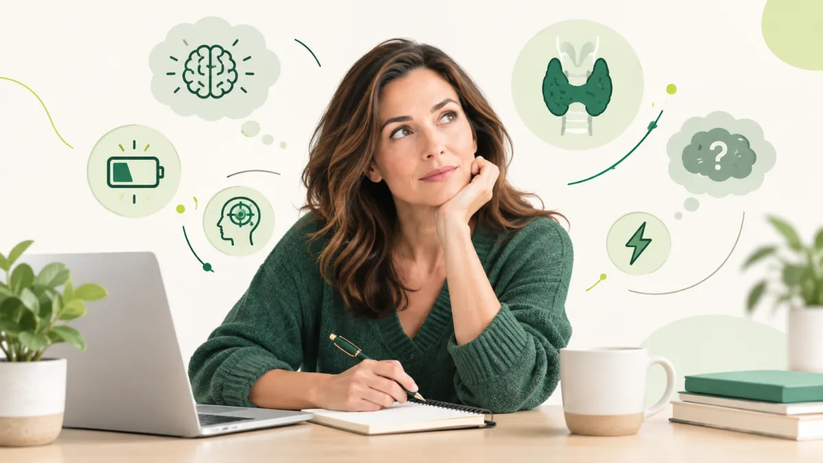 Woman experiencing brain fog and difficulty concentrating with possible thyroid symptoms