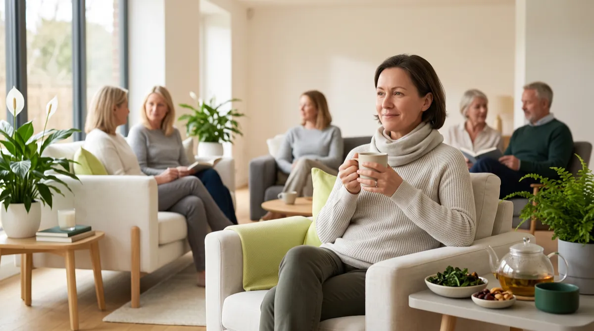 Adult feeling unusually cold indoors with subtle visual cues for thyroid function, iron levels, circulation, and metabolism