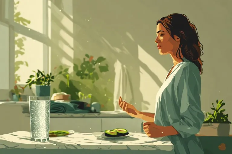 Adult experiencing shakiness between meals, illustrating possible blood glucose, nutrition, and metabolic health factors.