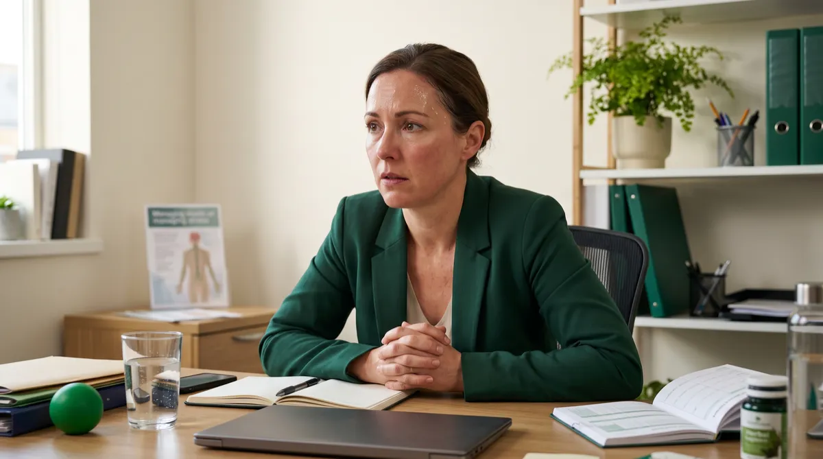 Adult experiencing stress-related sweating, illustrating the connection between anxiety and the body's stress response.