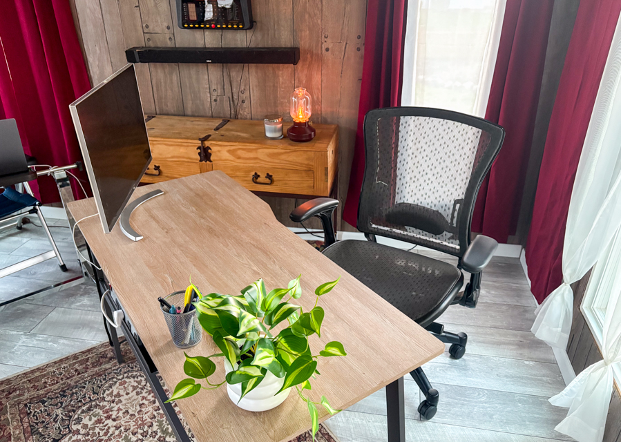 brown wooden 9-piece office table and chairs