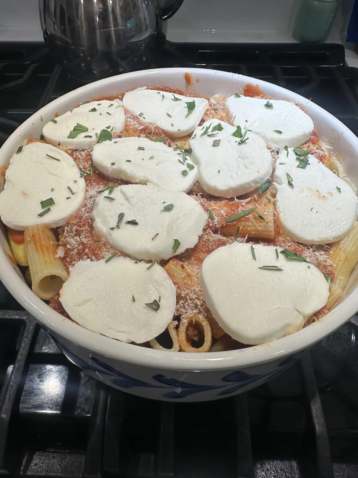 Baked Rigatoni with fresh garden veggies 