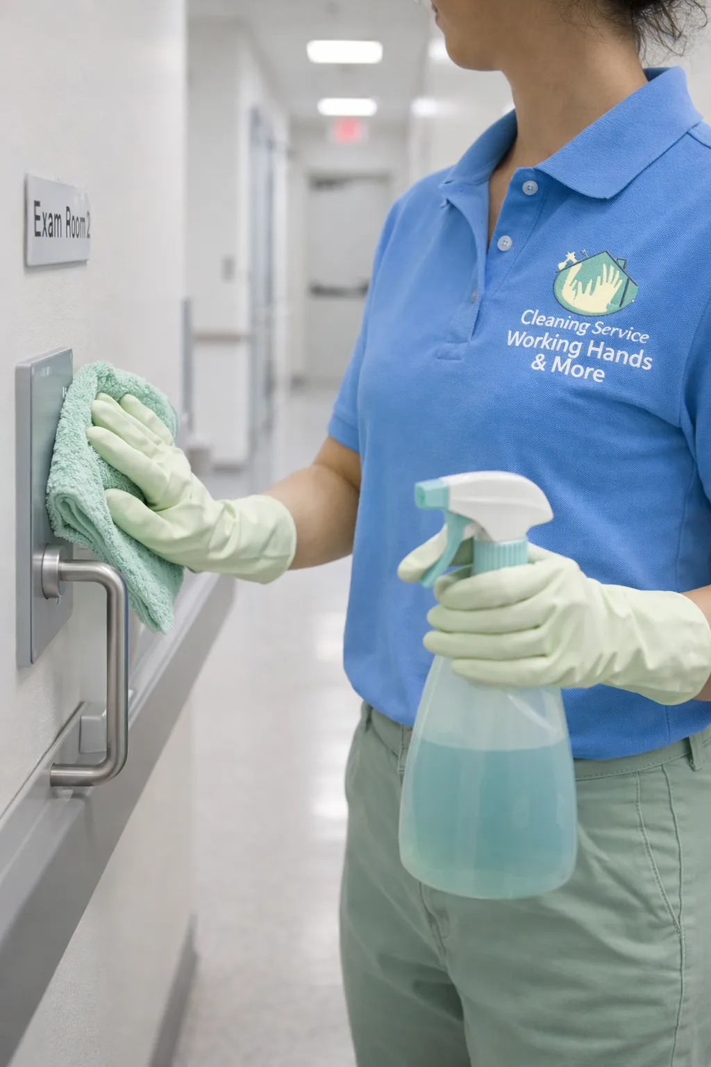 professional cleaner cleaning medical clinic