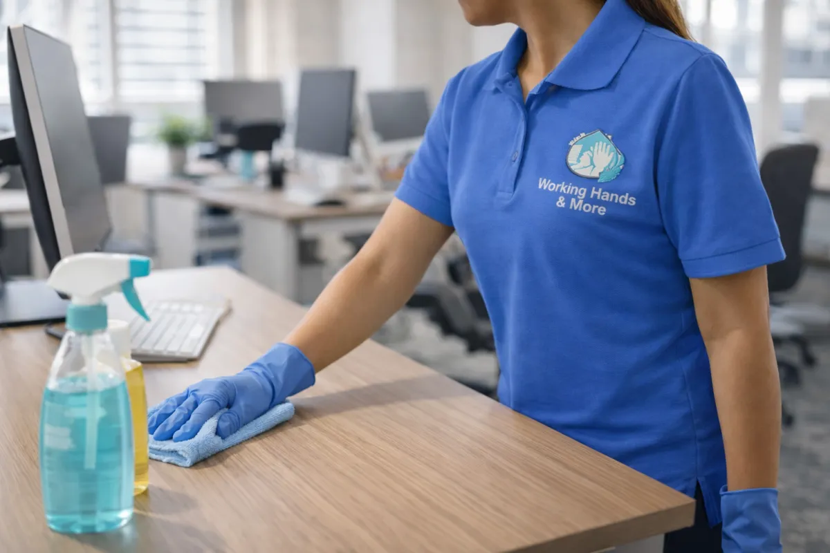 professional cleaner wiping the table at office