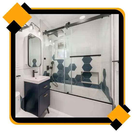 Clean bathroom renovation in Redwood City CA with updated shower tile 