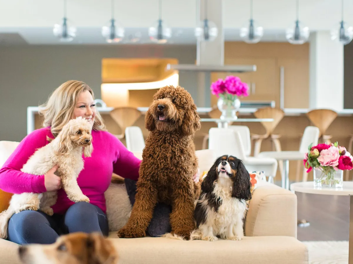 Woman working on laptop in modern office space