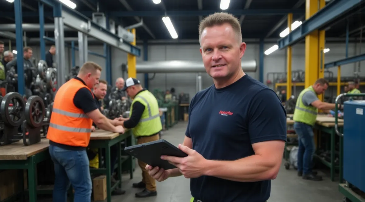 De arbodeskundige neemt een onderzoek af in de fabriek van een bedrijf