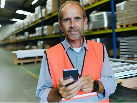 Medewerker bekijkt de digitale arbovoorlichting op zijn werkplek