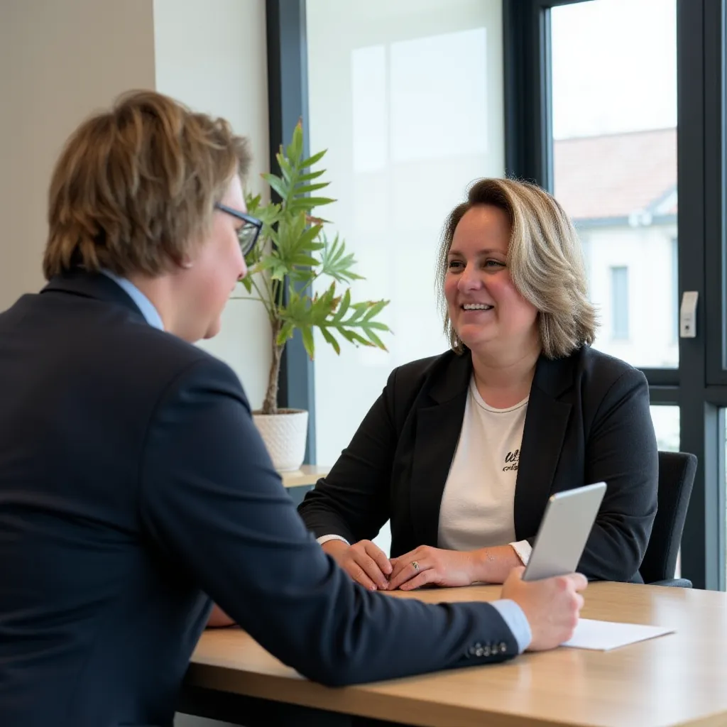 Medewerker Arbodienst in gesprek met een directeur op kantoor