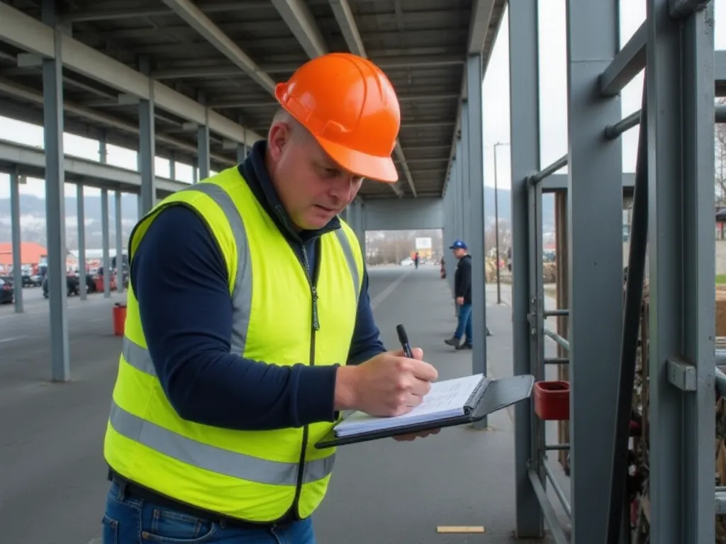 De preventiemedewerker controleert zijn werkplek op risico's