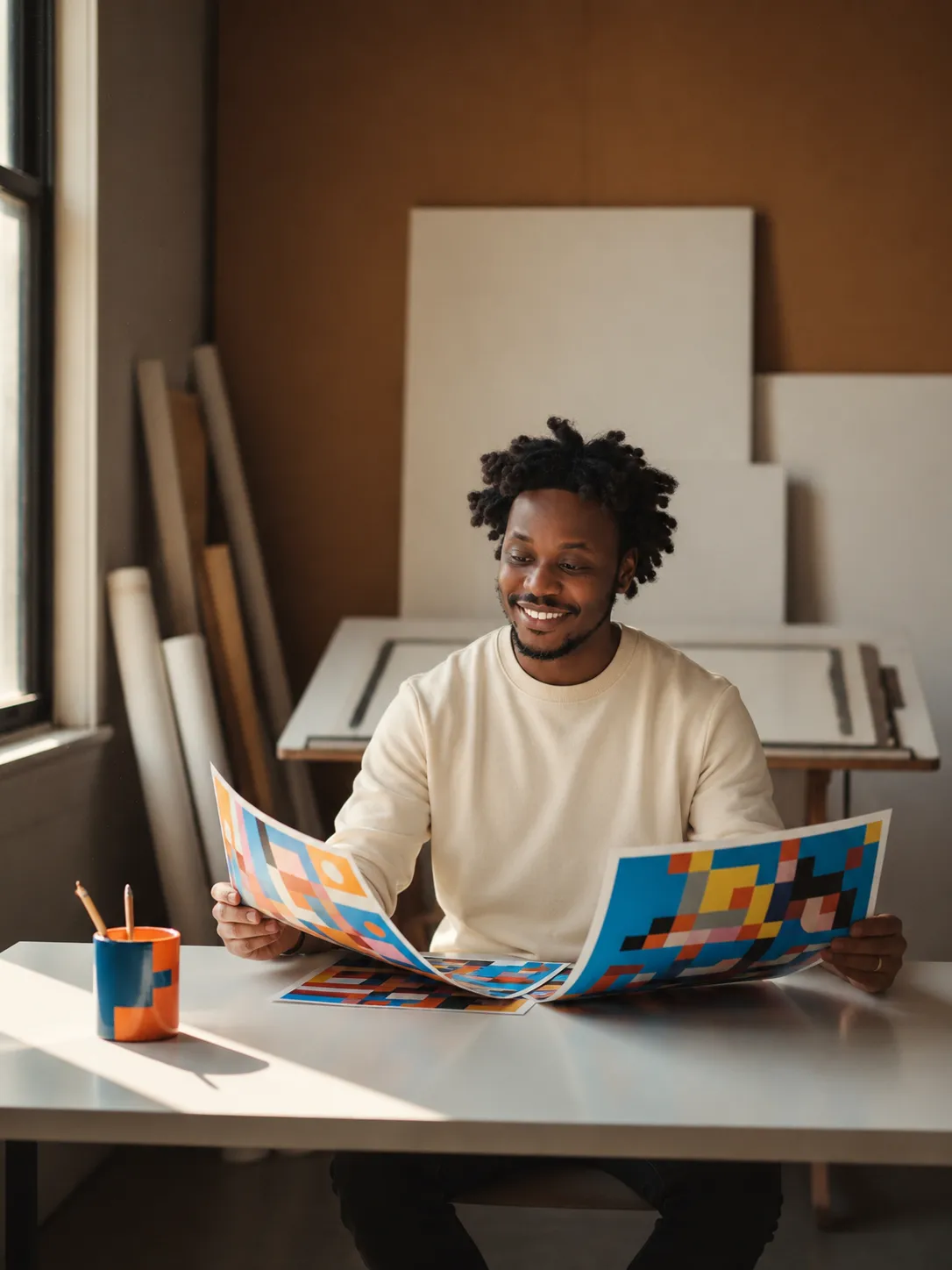 Anthony, Founder of Framed Pop Art, working in a creative studio