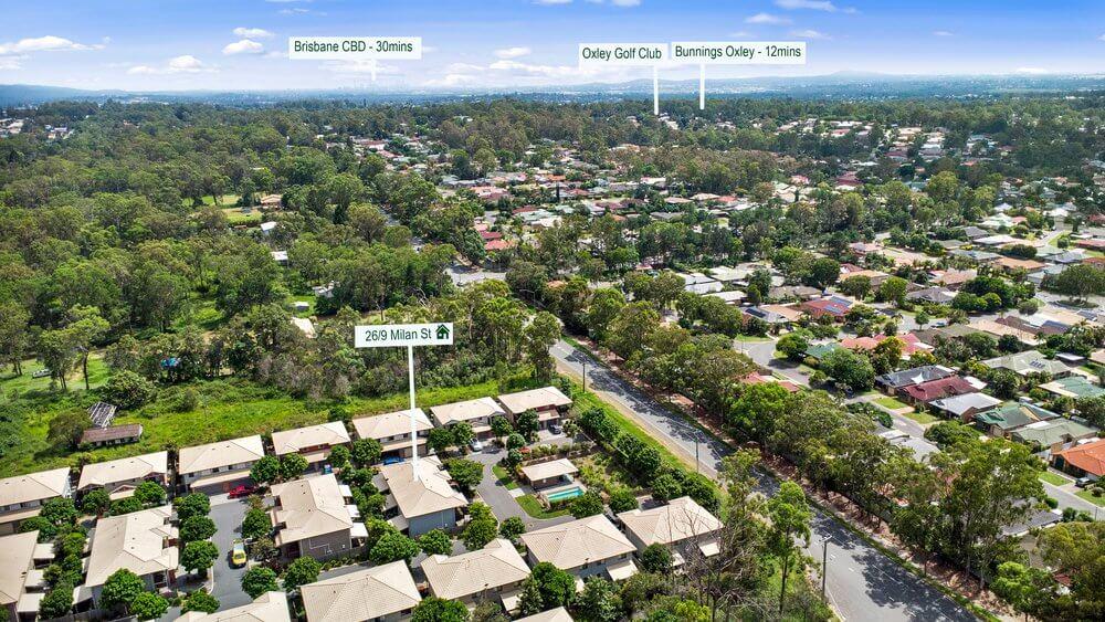 A drone image showing local landmarks.