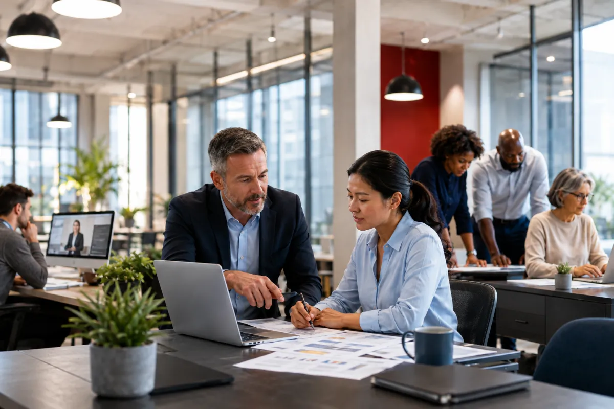 Manager coaching an employee to improve workforce performance