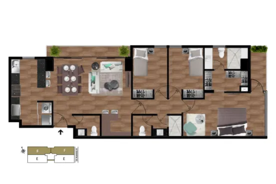 a living room with a couch and a table