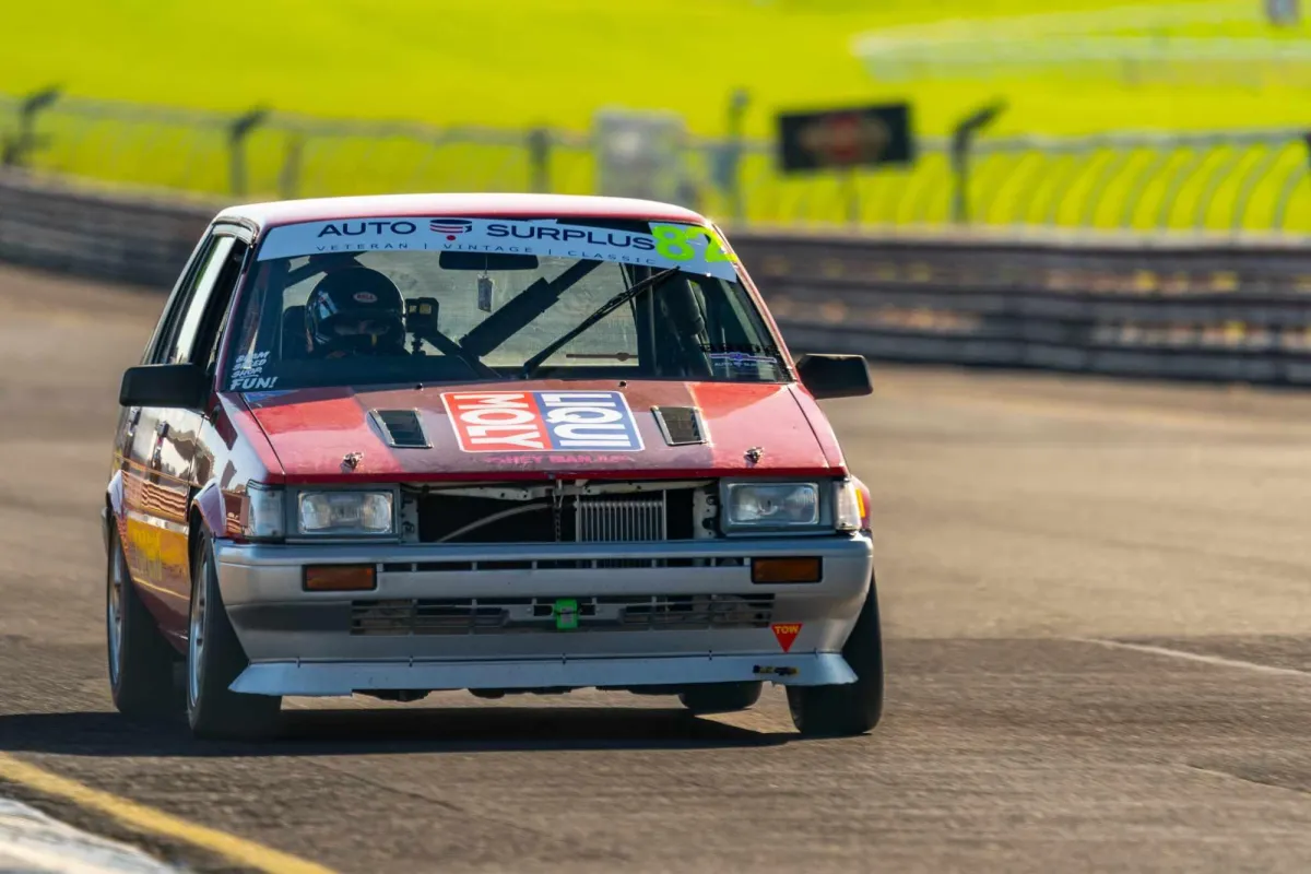 corolla race car on track from front