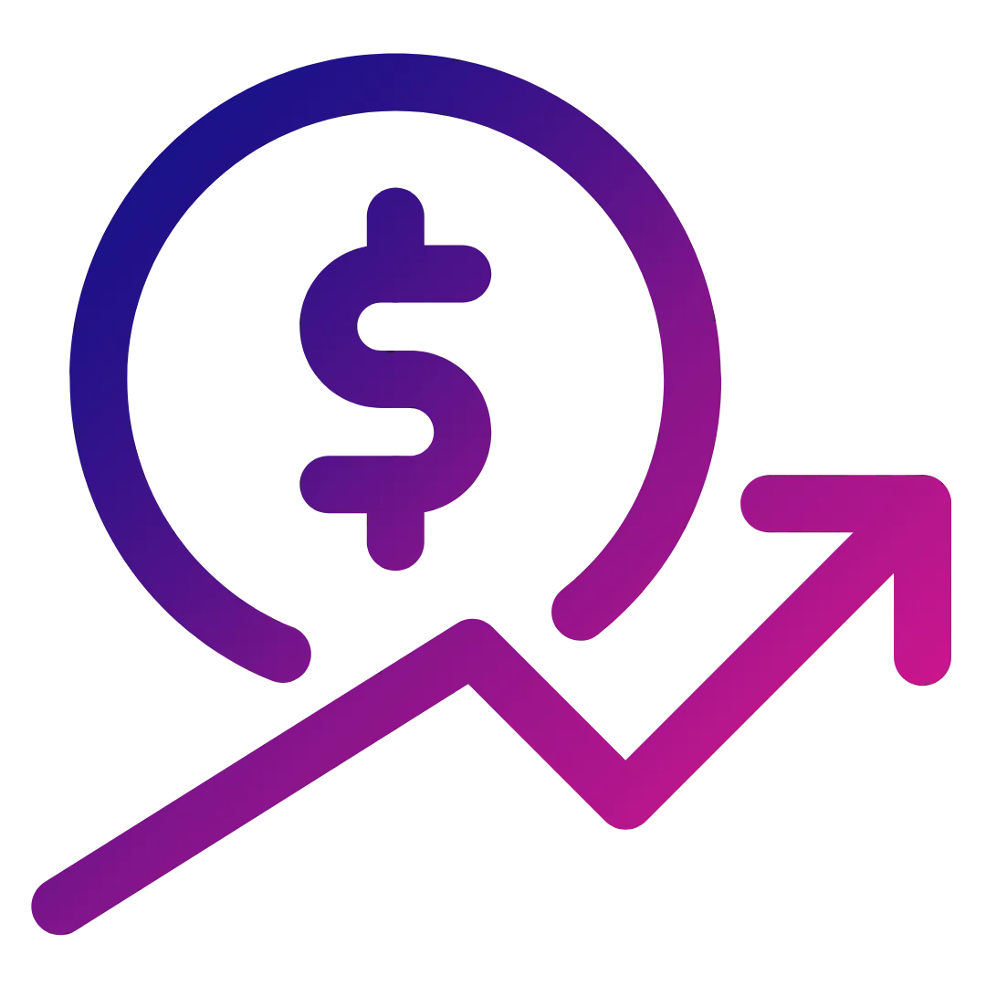 icon of a line graph trending upwards and a money symbol.