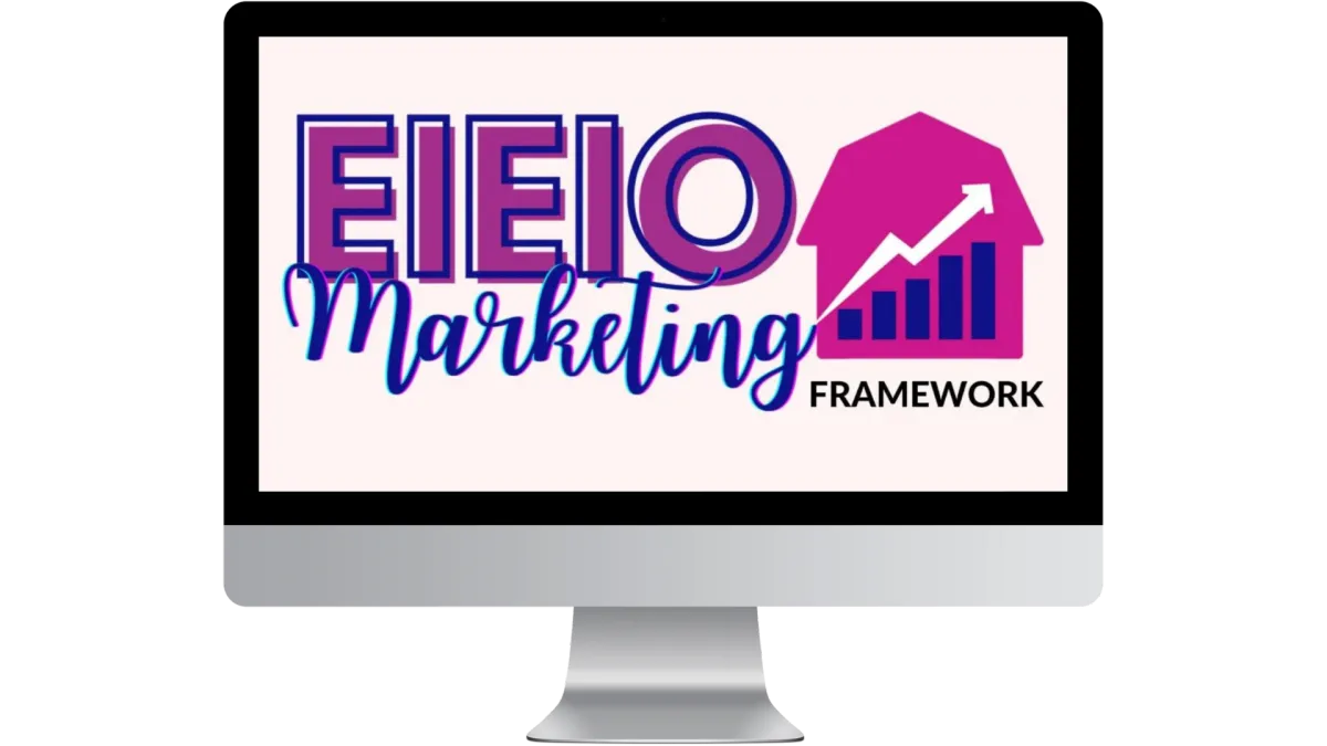 EIEIO Marketing Framework mockup on computer monitor