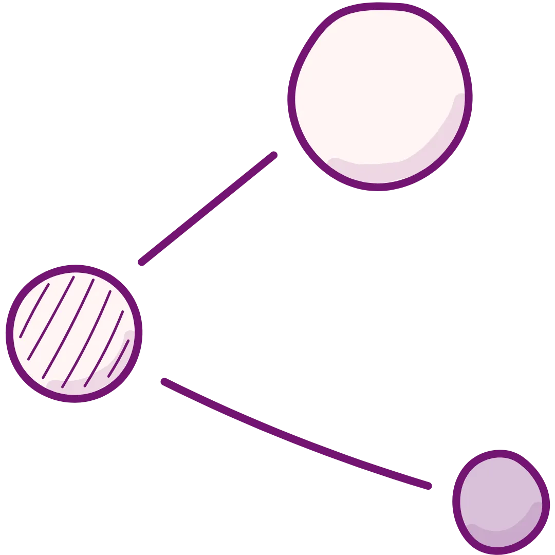 Illustration of three different balls connected by lines to represent 'strategy.'