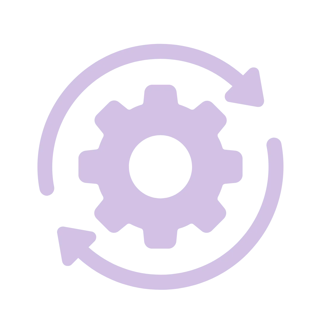 “Circular arrow surrounding a gear, symbolizing automation, workflows, and system integration.”