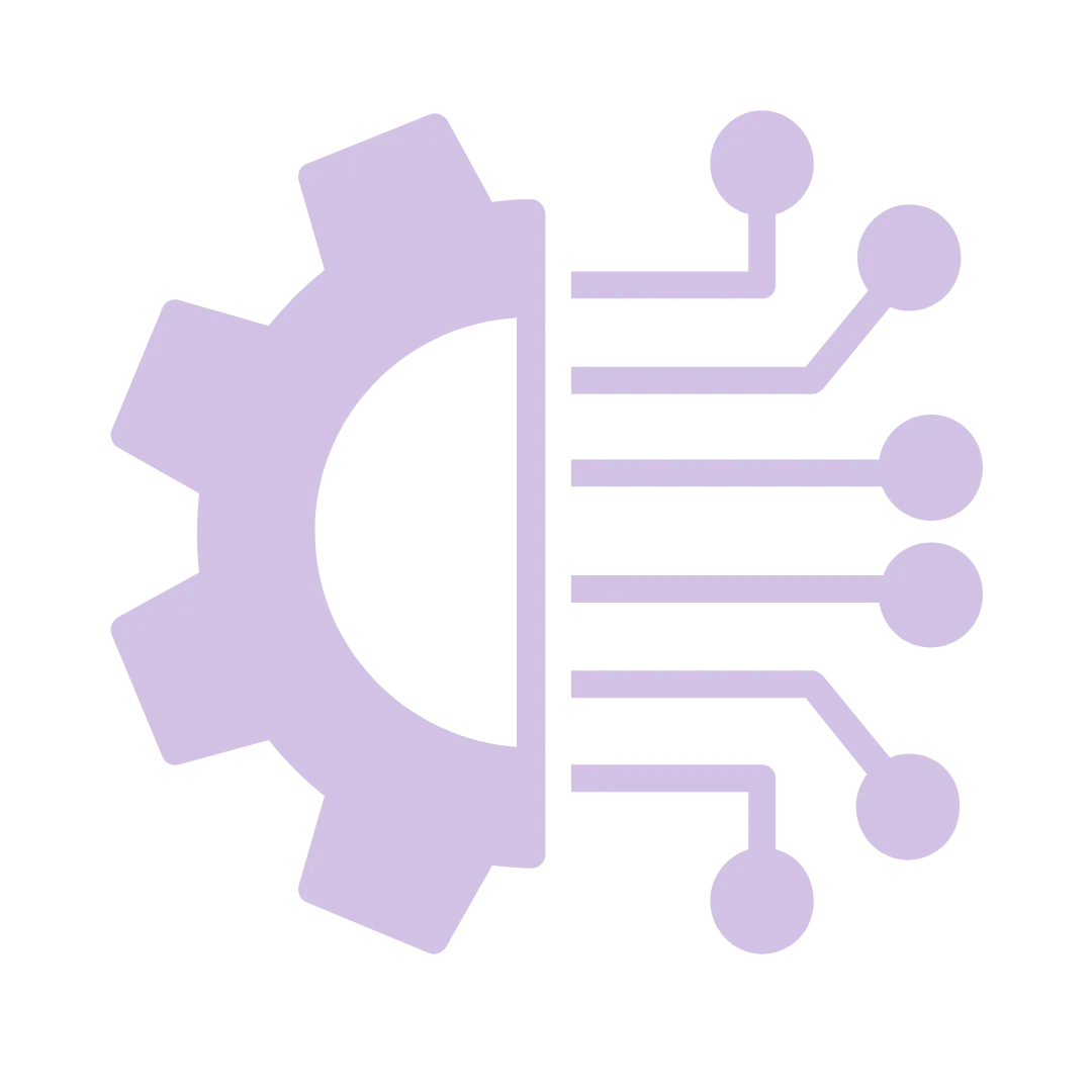 “Gear merged with branching circuit lines, symbolizing AI integration, smart automation, and tech-driven systems.”