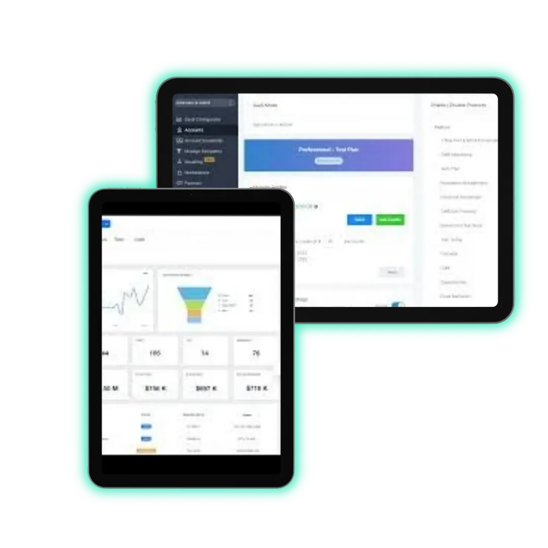 “Tablet view of analytics and funnel performance inside Soleila.io platform — designed for conscious entrepreneurs tracking conversions with ease.”