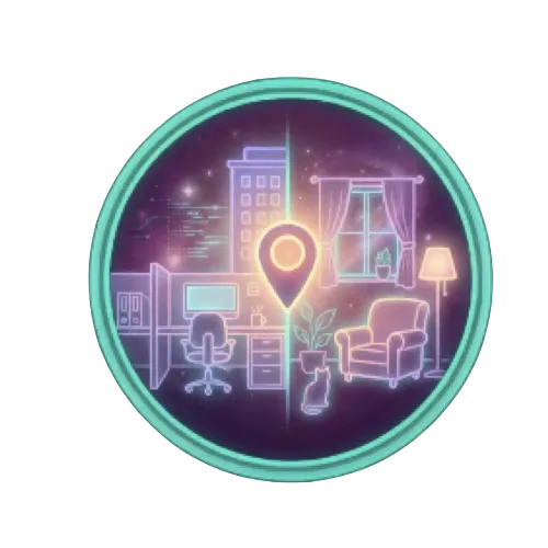 Hybrid office icon with location pin — representing We Thrive Collective’s consulting for organizational change, relocation strategy, and smooth transitions for growing teams